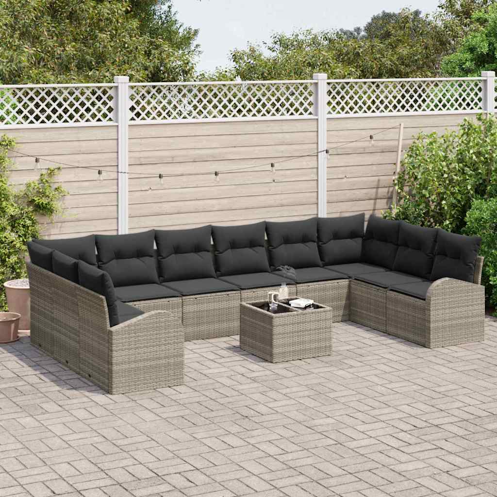 Tuinbankenset met kussen 11 pcs Lichtgrijs poly rattan is nu te koop bij PeponiXL, paradijselijk wonen!