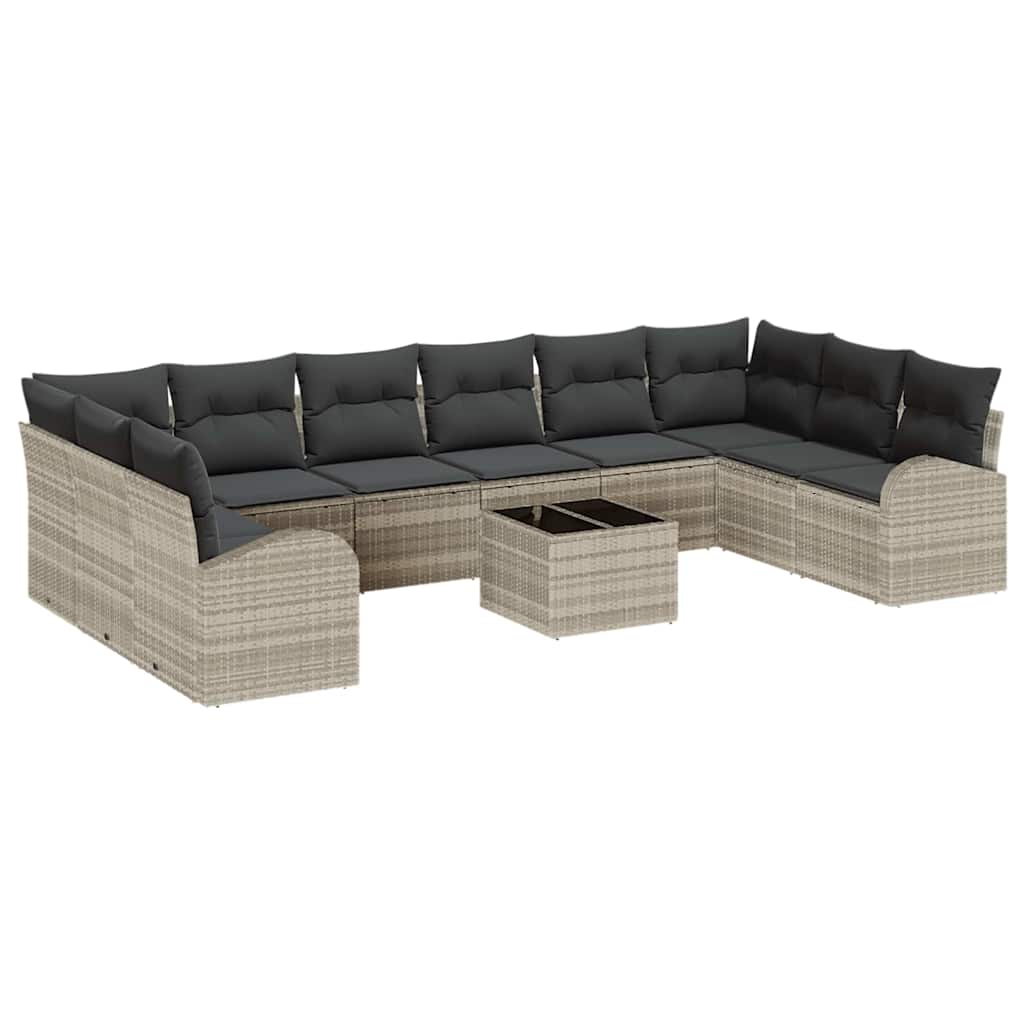 Tuinbankenset met kussen 11 pcs Lichtgrijs poly rattan is nu te koop bij PeponiXL, paradijselijk wonen!