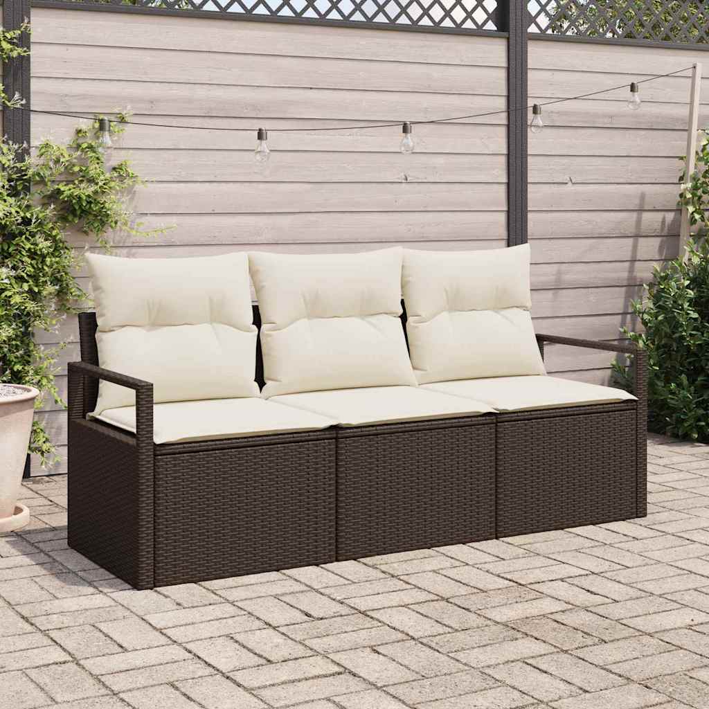 Tuinbankenset met kussen 3 pcs Bruin en wit poly rattan is nu te koop bij PeponiXL, paradijselijk wonen!