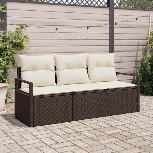 Tuinbankenset met kussen 3 pcs Bruin en wit poly rattan is nu te koop bij PeponiXL, paradijselijk wonen!
