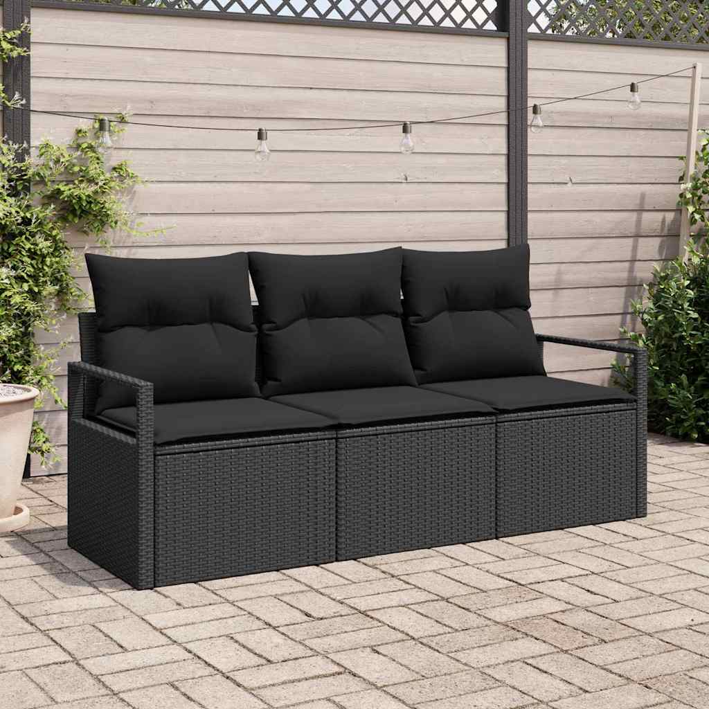 Tuinbankenset met kussen met opslag 3 pcs Zwart poly rattan is nu te koop bij PeponiXL, paradijselijk wonen!