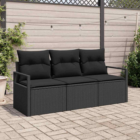 Tuinbankenset met kussen met opslag 3 pcs Zwart poly rattan is nu te koop bij PeponiXL, paradijselijk wonen!