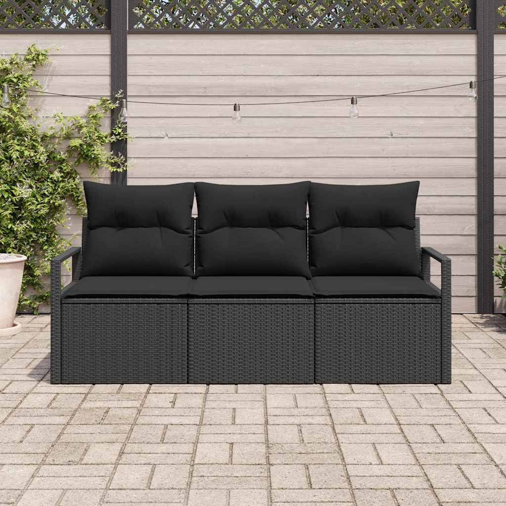 Tuinbankenset met kussen met opslag 3 pcs Zwart poly rattan is nu te koop bij PeponiXL, paradijselijk wonen!