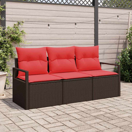 Tuinbankenset met kussen 3 pcs Bruin en Rood poly rattan is nu te koop bij PeponiXL, paradijselijk wonen!