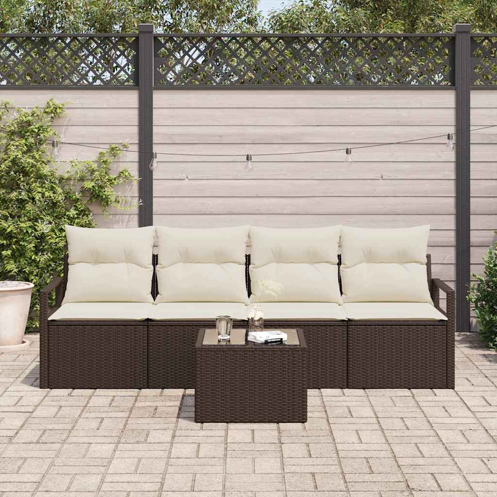 Bankstel met kussen met opslag 5 pcs Bruin en Crème poly rattan is nu te koop bij PeponiXL, paradijselijk wonen!