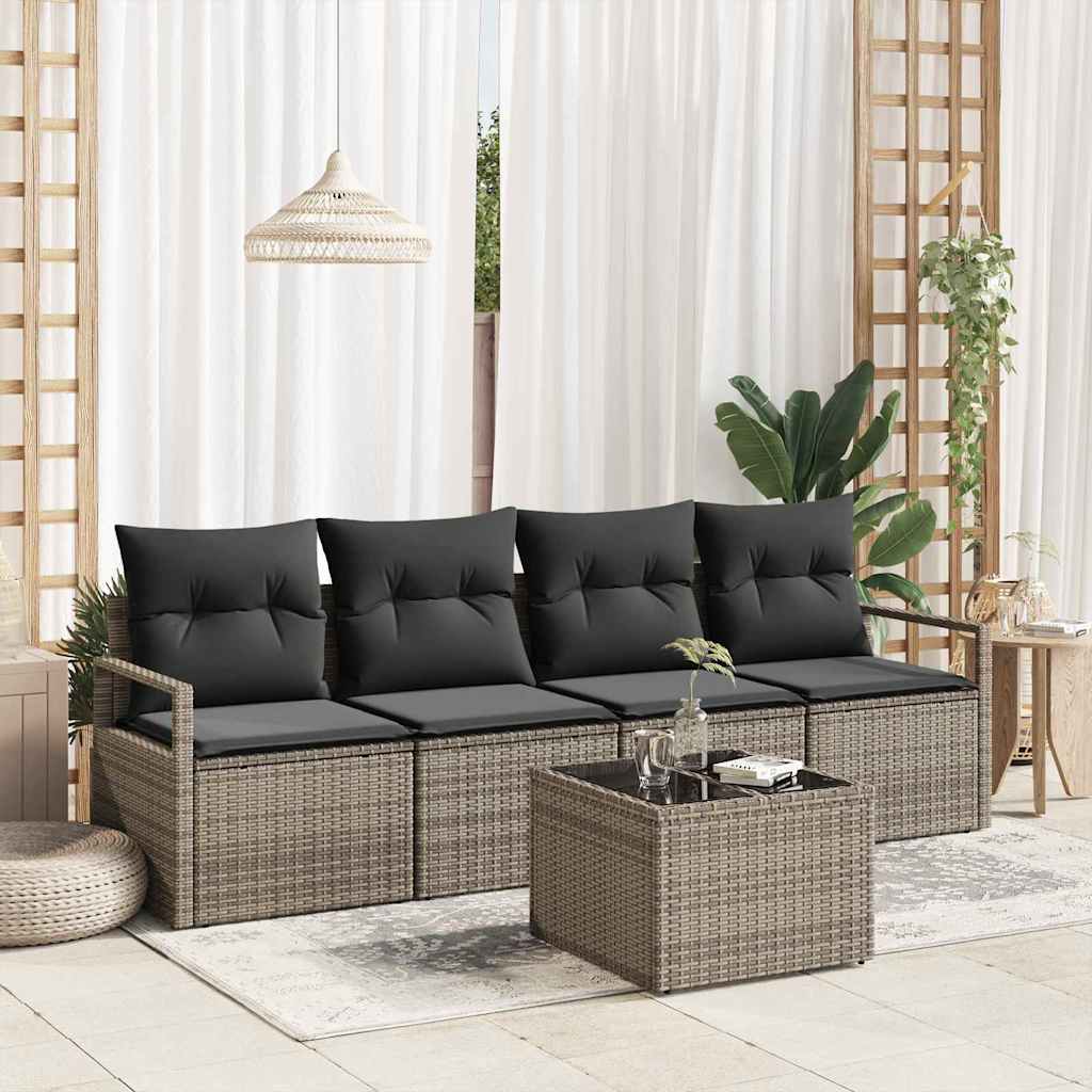 Bankstel met kussen met opslag 5 pcs Grijs poly rattan is nu te koop bij PeponiXL, paradijselijk wonen!