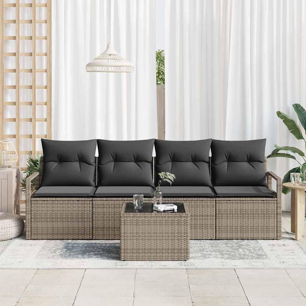 Bankstel met kussen met opslag 5 pcs Grijs poly rattan is nu te koop bij PeponiXL, paradijselijk wonen!