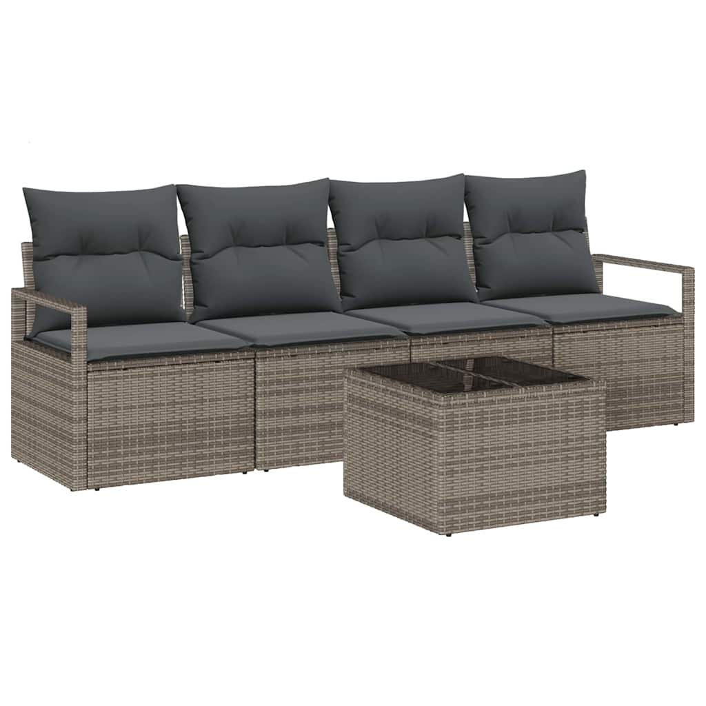 Bankstel met kussen met opslag 5 pcs Grijs poly rattan is nu te koop bij PeponiXL, paradijselijk wonen!
