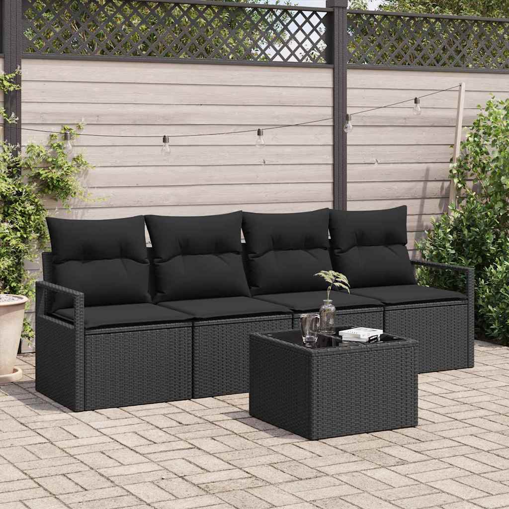 Bankstel met kussen met opslag 5 pcs Zwart poly rattan is nu te koop bij PeponiXL, paradijselijk wonen!