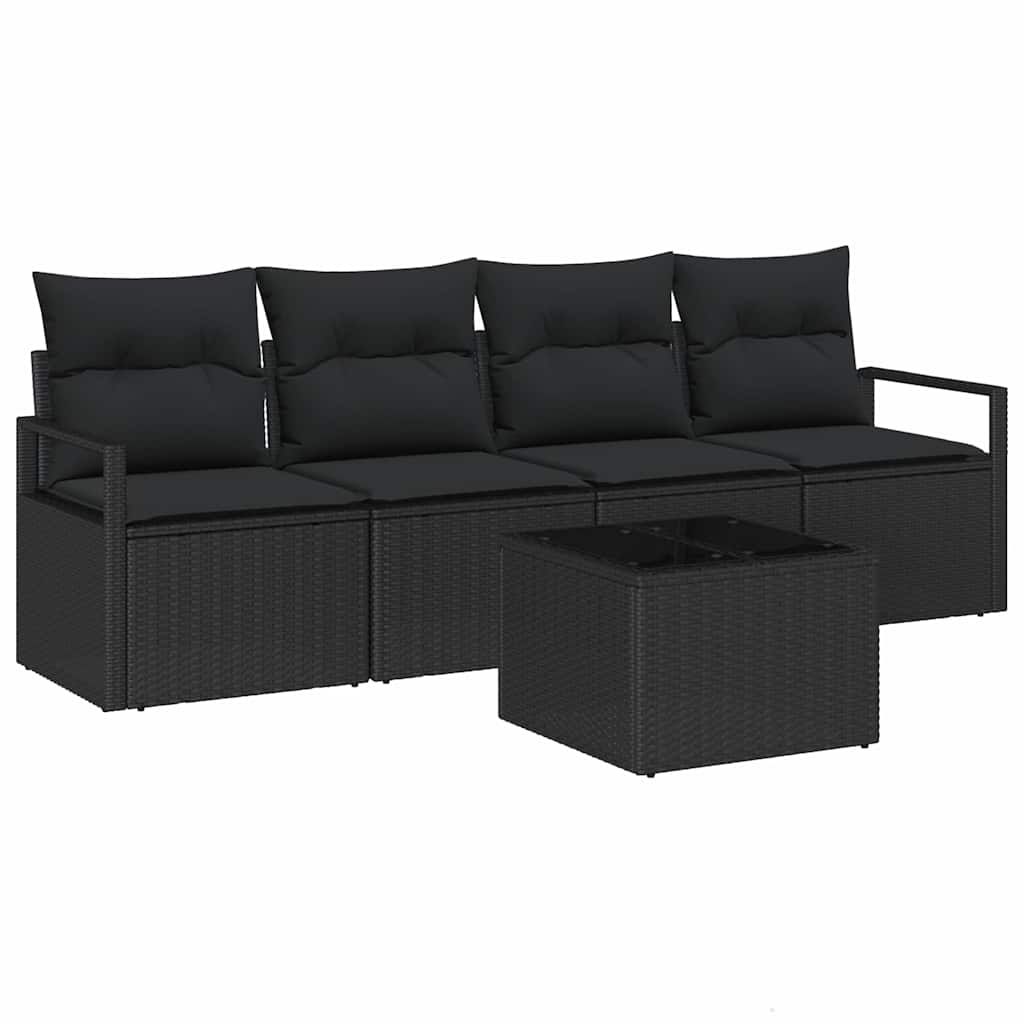 Bankstel met kussen met opslag 5 pcs Zwart poly rattan is nu te koop bij PeponiXL, paradijselijk wonen!