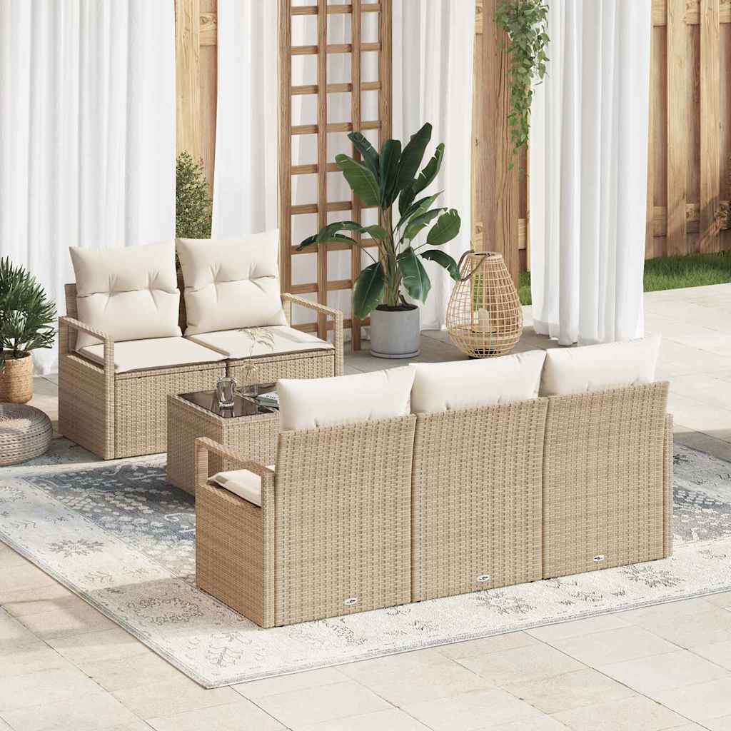 Tuin Sofa Set met kussen 6 pcs Beige en Crème poly rattan is nu te koop bij PeponiXL, paradijselijk wonen!