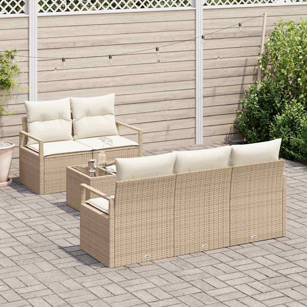 Tuin Sofa Set met kussen 6 pcs Beige en Crème poly rattan is nu te koop bij PeponiXL, paradijselijk wonen!