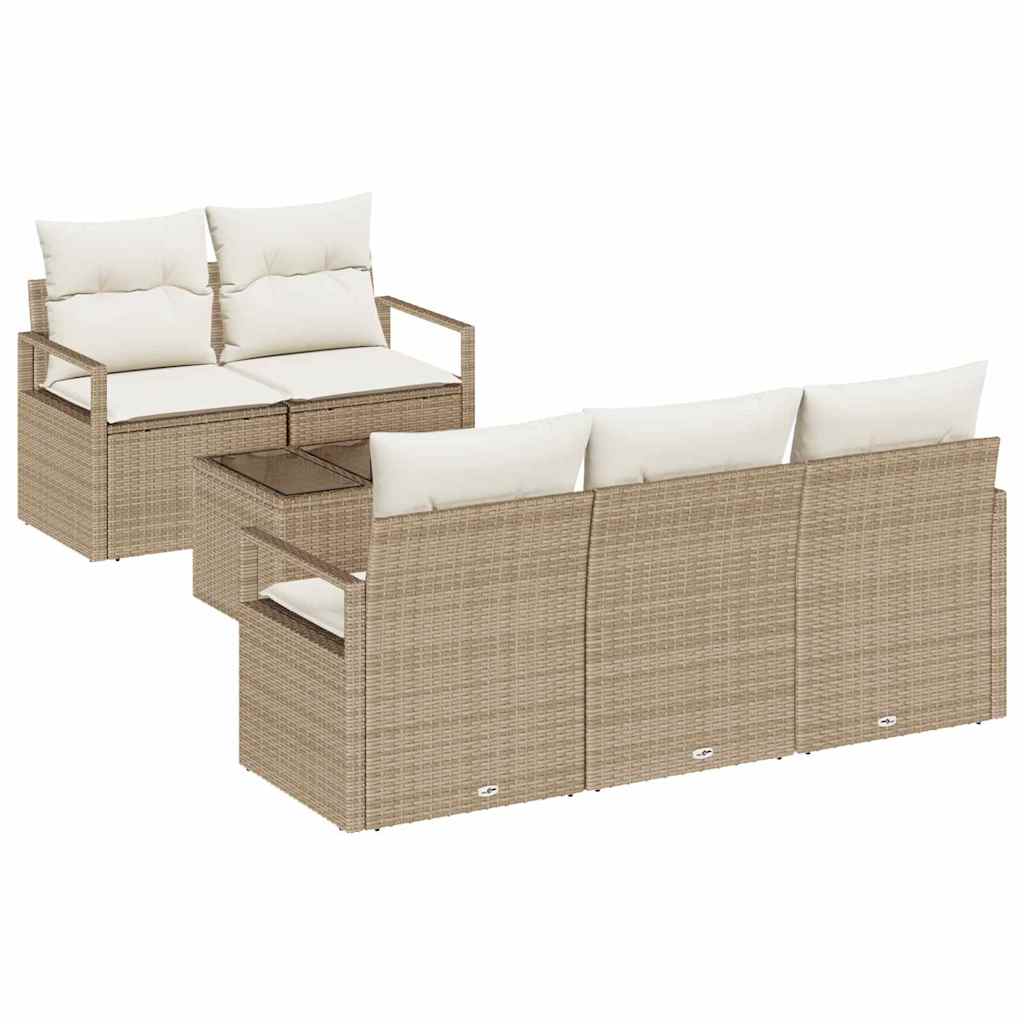 Tuin Sofa Set met kussen 6 pcs Beige en Crème poly rattan is nu te koop bij PeponiXL, paradijselijk wonen!