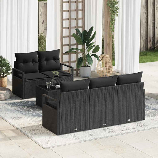 Tuin Sofa Set met kussen met opslag 6 pcs Zwart poly rattan is nu te koop bij PeponiXL, paradijselijk wonen!
