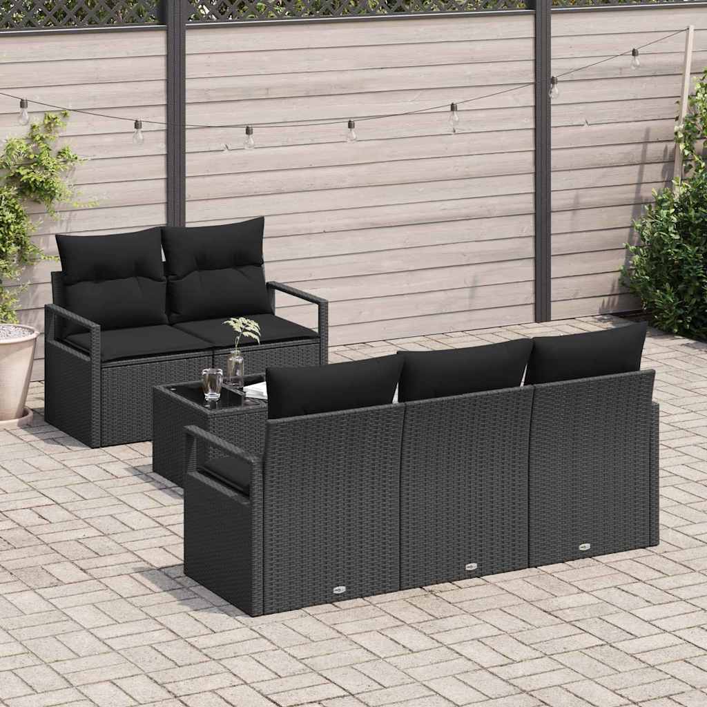 Tuin Sofa Set met kussen met opslag 6 pcs Zwart poly rattan is nu te koop bij PeponiXL, paradijselijk wonen!