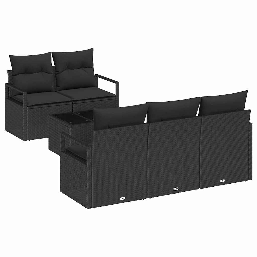Tuin Sofa Set met kussen met opslag 6 pcs Zwart poly rattan is nu te koop bij PeponiXL, paradijselijk wonen!