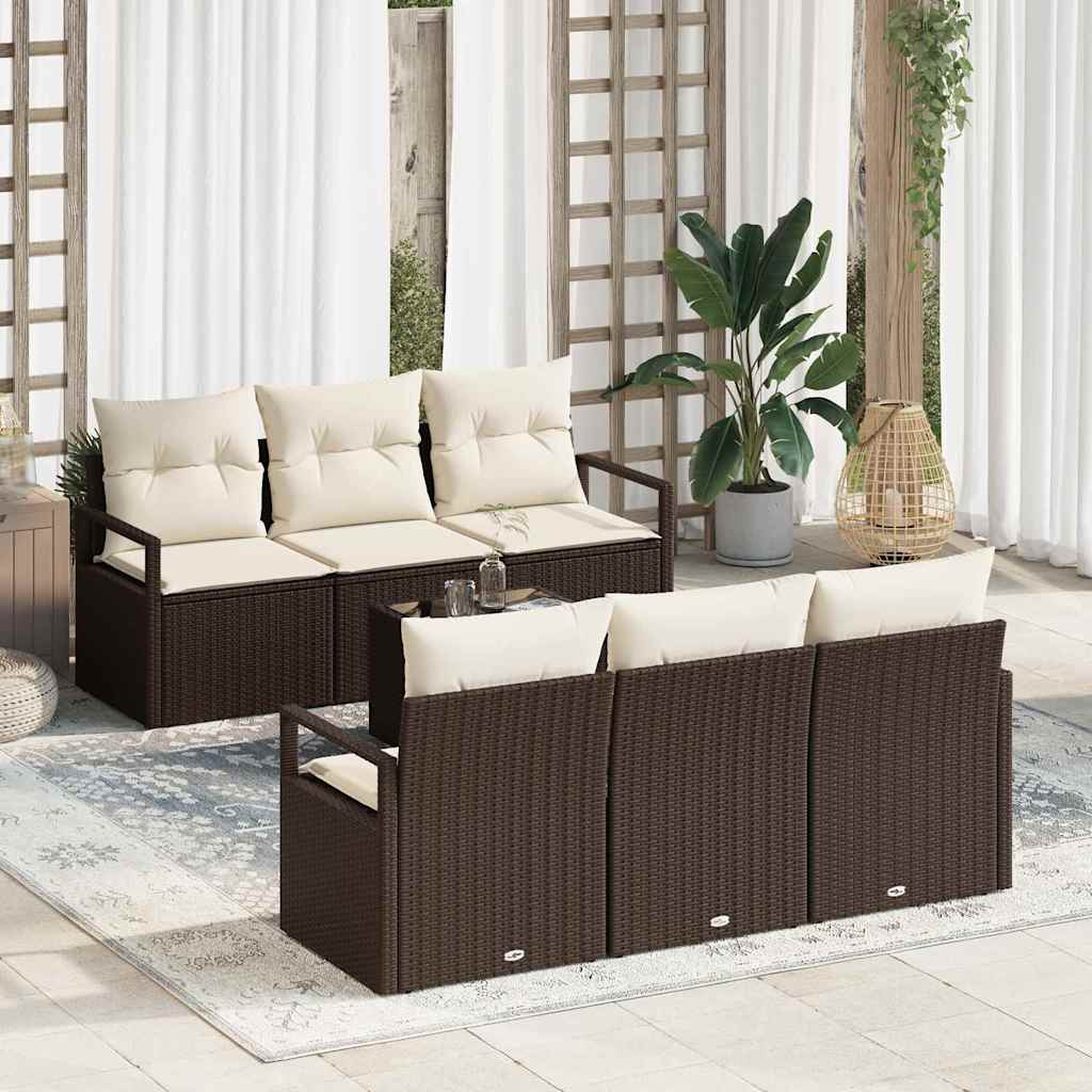 Tuin Sofa Set met kussen 7 pcs Bruin en Crème poly rattan is nu te koop bij PeponiXL, paradijselijk wonen!