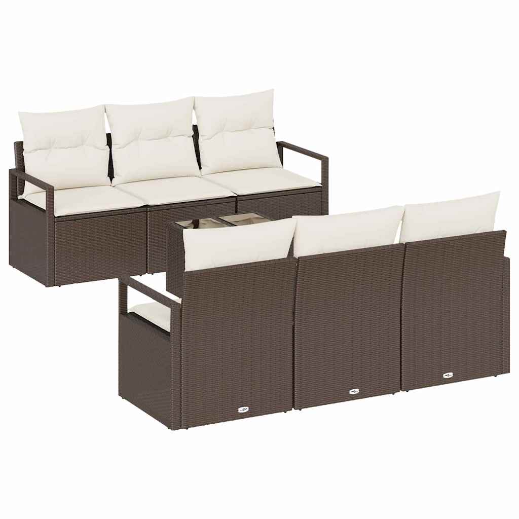 Tuin Sofa Set met kussen 7 pcs Bruin en Crème poly rattan is nu te koop bij PeponiXL, paradijselijk wonen!