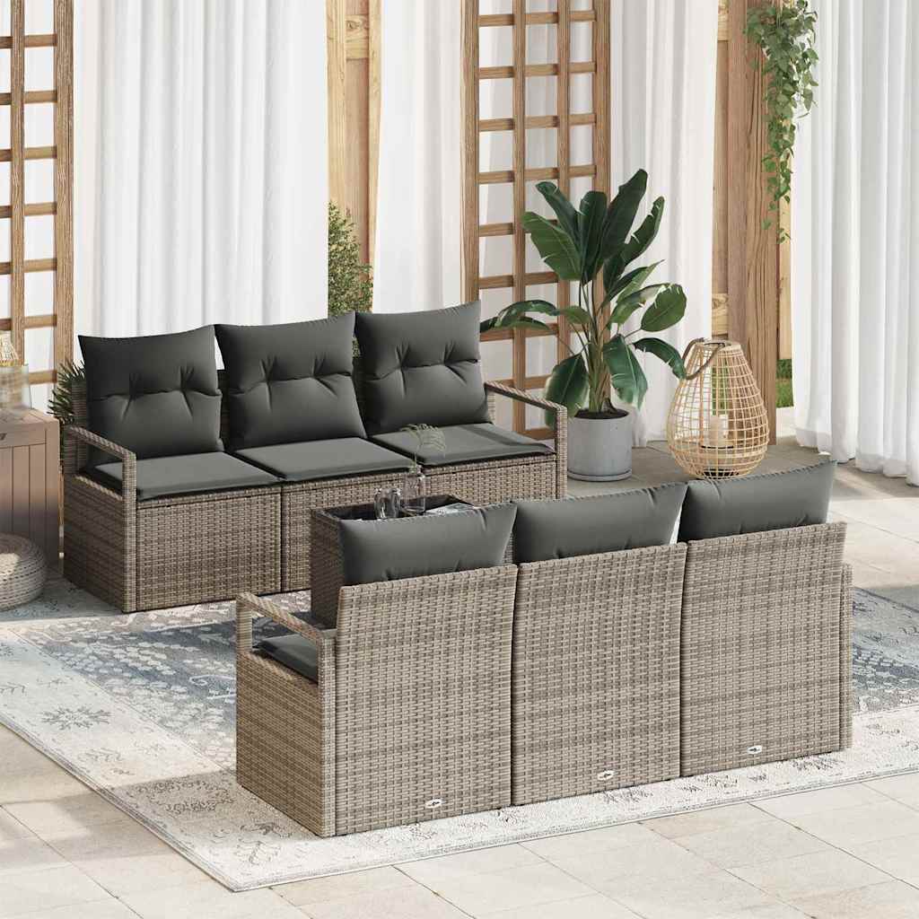 Tuin Sofa Set met kussen met opslag 7 pcs Grijs poly rattan is nu te koop bij PeponiXL, paradijselijk wonen!
