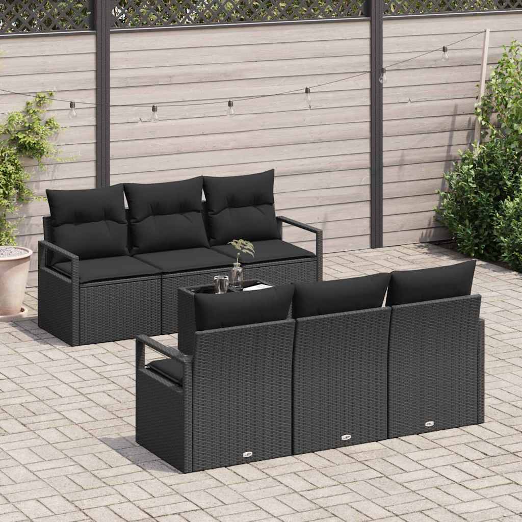 Tuin Sofa Set met kussen met opslag 7 pcs Zwart poly rattan is nu te koop bij PeponiXL, paradijselijk wonen!