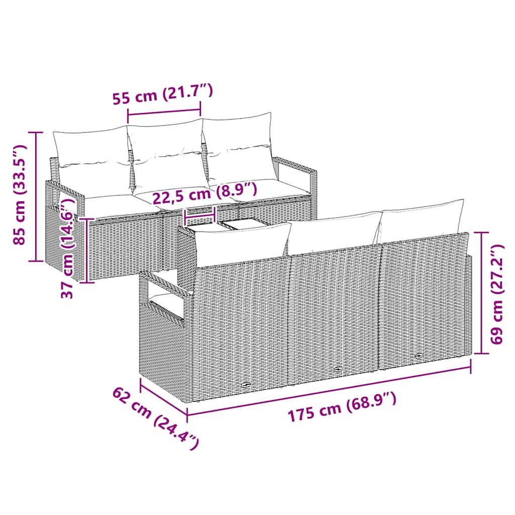 Tuin Sofa Set met kussen met opslag 7 pcs Zwart poly rattan is nu te koop bij PeponiXL, paradijselijk wonen!