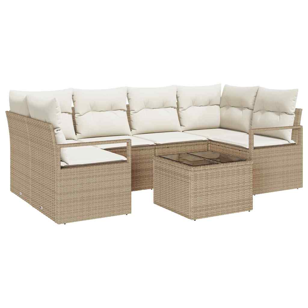 Tuin Sofa Set 7 pcs Beige en Crème Poly rattan, staal en glas is nu te koop bij PeponiXL, paradijselijk wonen!