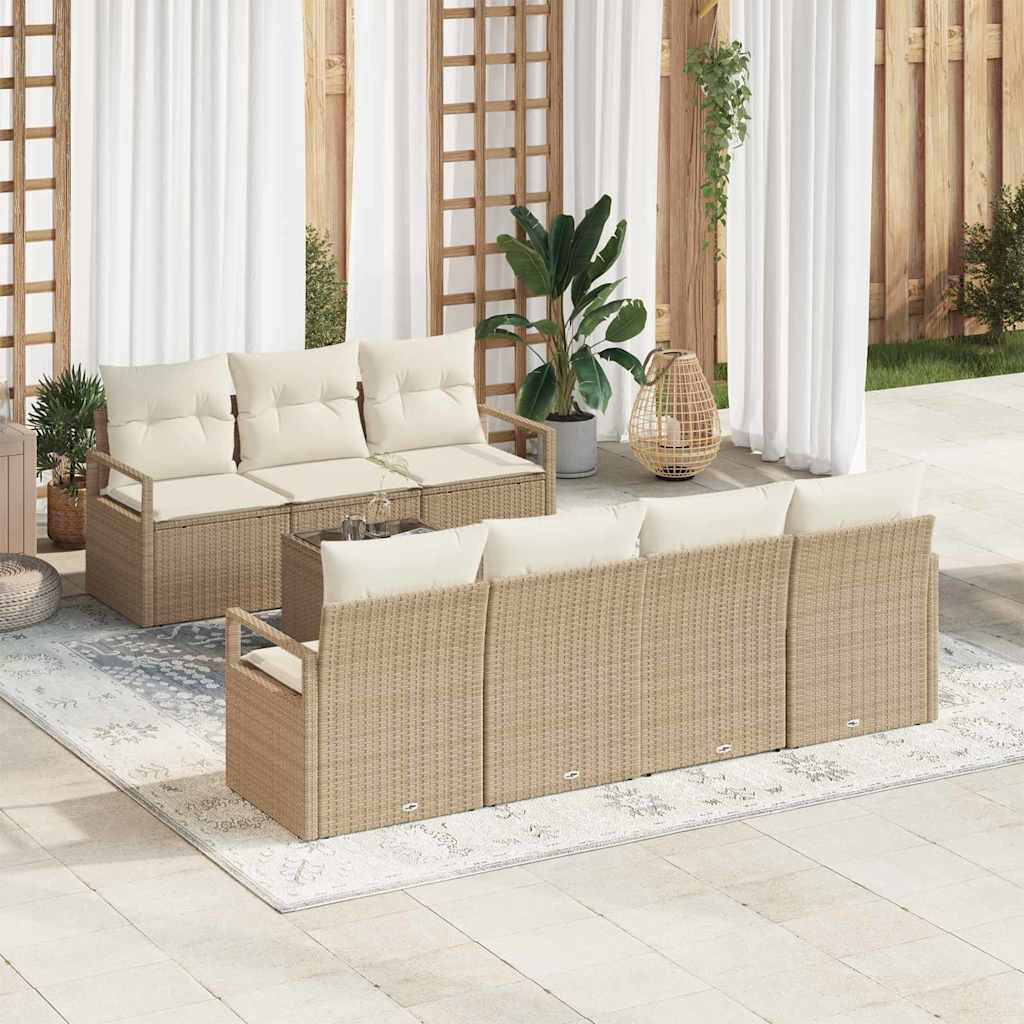 Tuin Sofa Set met kussen 8 pcs Beige en Crème poly rattan is nu te koop bij PeponiXL, paradijselijk wonen!