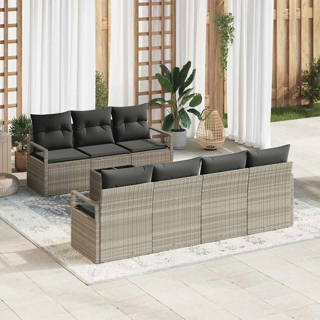 Tuin Sofa Set 8 pcs Licht Grijs en Donker Grijs poly rattan is nu te koop bij PeponiXL, paradijselijk wonen!