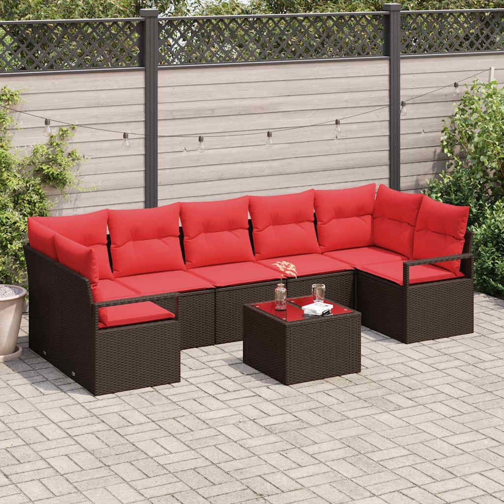 Tuin Sofa Set met kussen 8 pcs Beige en Rood poly rattan is nu te koop bij PeponiXL, paradijselijk wonen!