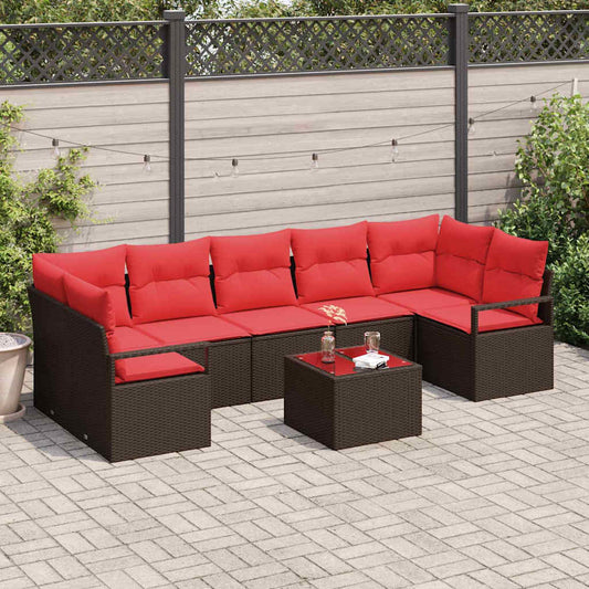Tuin Sofa Set met kussen 8 pcs Beige en Rood poly rattan is nu te koop bij PeponiXL, paradijselijk wonen!