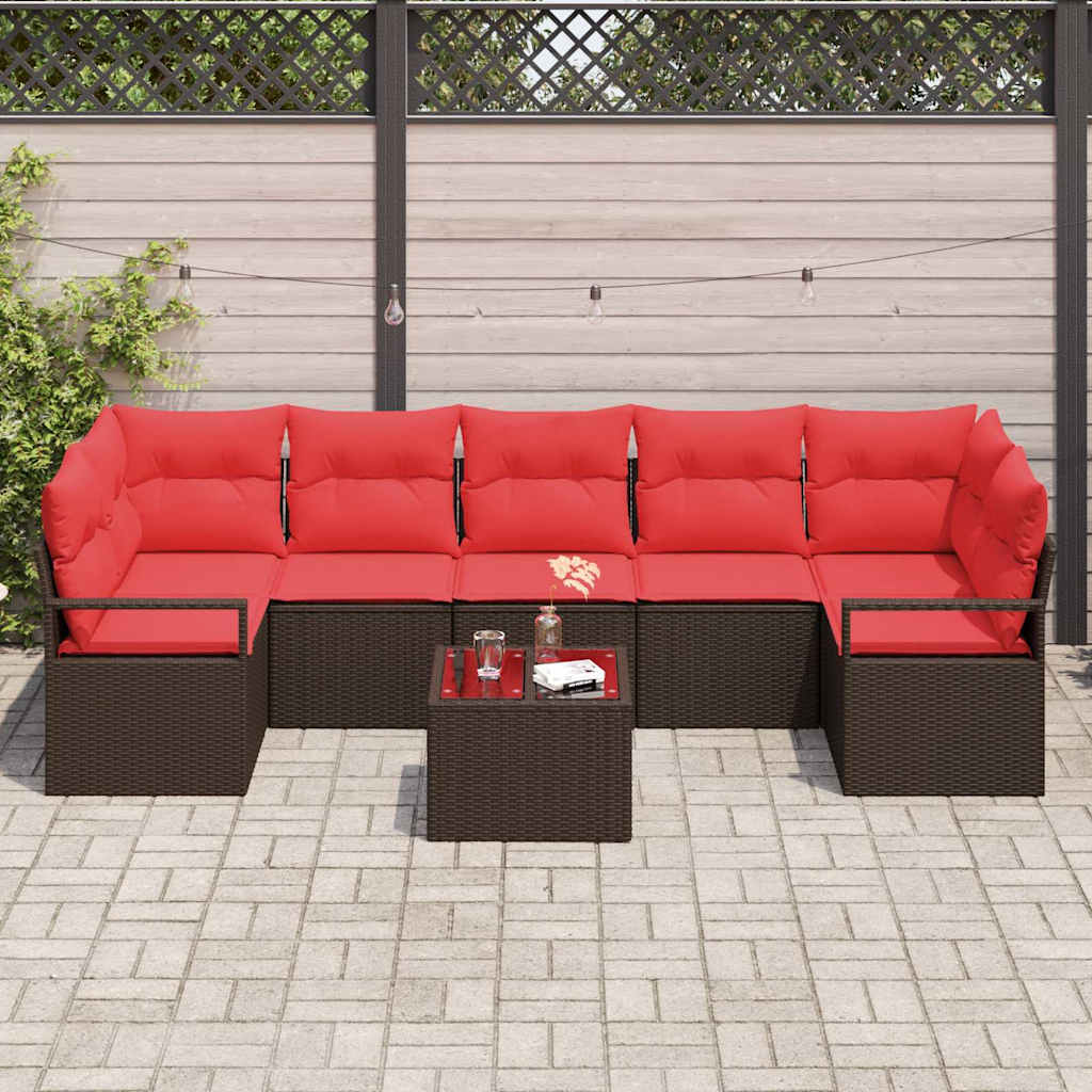 Tuin Sofa Set met kussen 8 pcs Beige en Rood poly rattan is nu te koop bij PeponiXL, paradijselijk wonen!