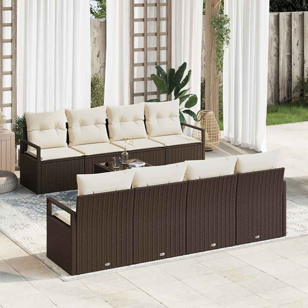 Tuin Sofa Set met kussen 9 pcs Bruin en Crème poly rattan is nu te koop bij PeponiXL, paradijselijk wonen!