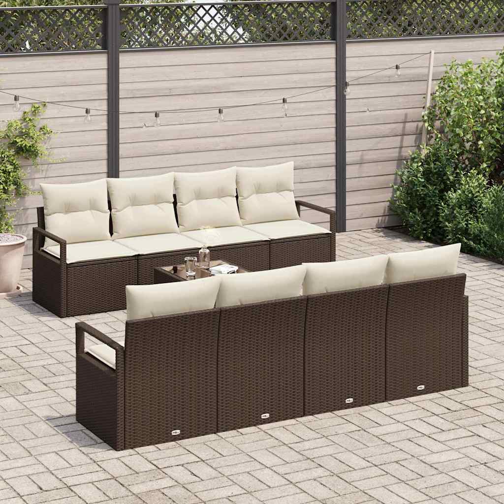 Tuin Sofa Set met kussen 9 pcs Bruin en Crème poly rattan is nu te koop bij PeponiXL, paradijselijk wonen!