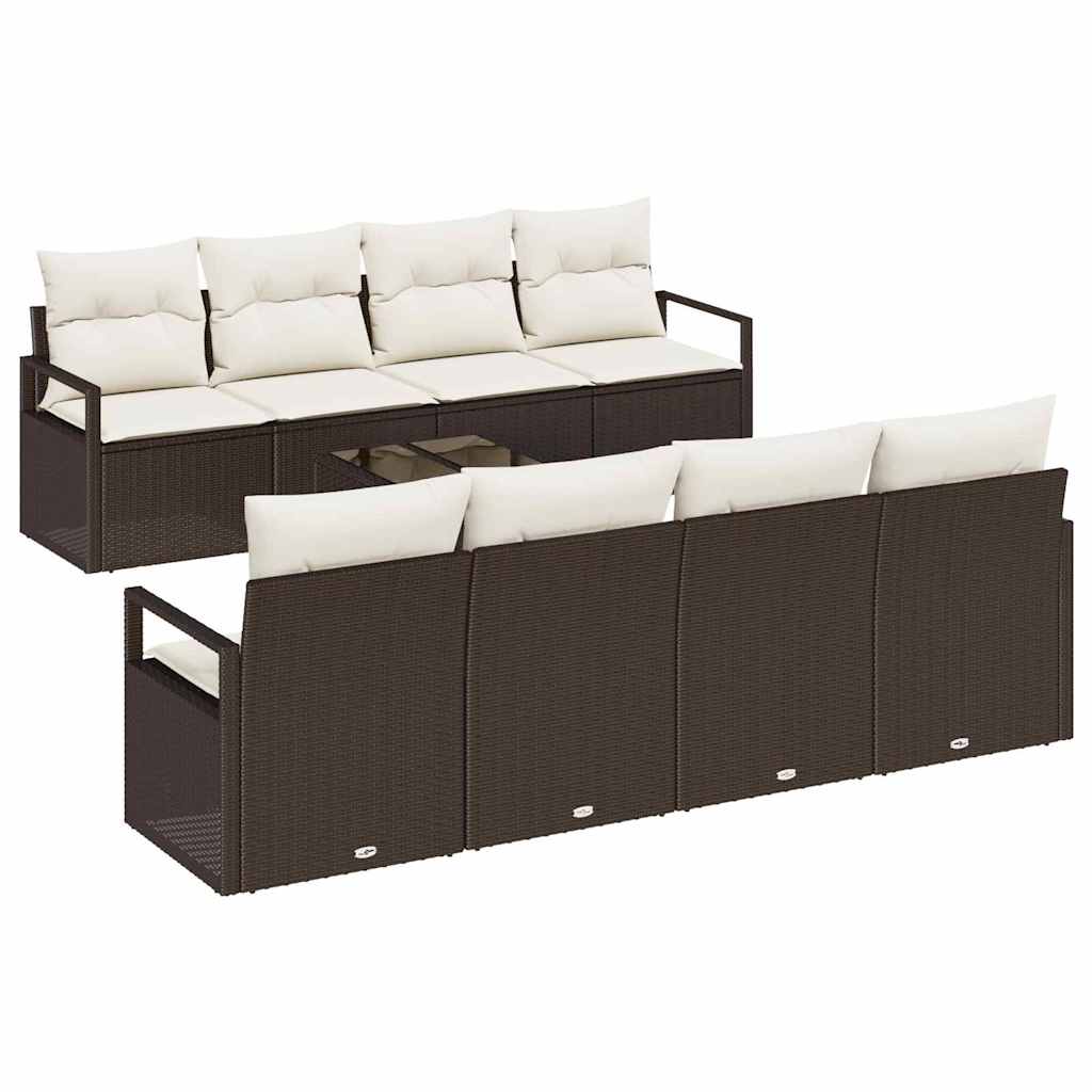 Tuin Sofa Set met kussen 9 pcs Bruin en Crème poly rattan is nu te koop bij PeponiXL, paradijselijk wonen!