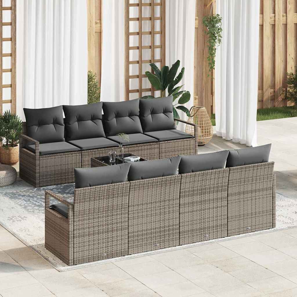 Tuin Sofa Set met kussen met opslag 9 pcs Grijs poly rattan is nu te koop bij PeponiXL, paradijselijk wonen!