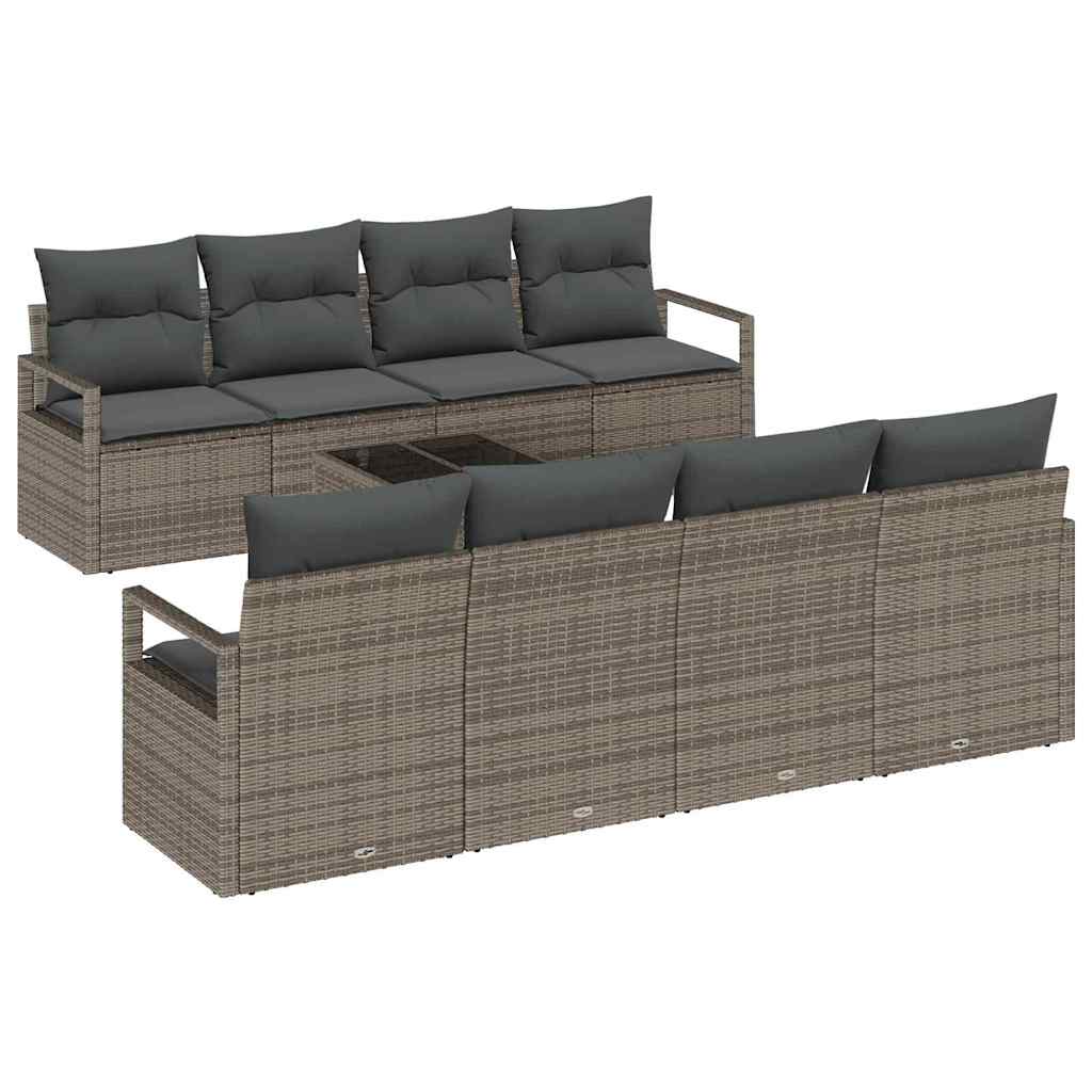 Tuin Sofa Set met kussen met opslag 9 pcs Grijs poly rattan is nu te koop bij PeponiXL, paradijselijk wonen!