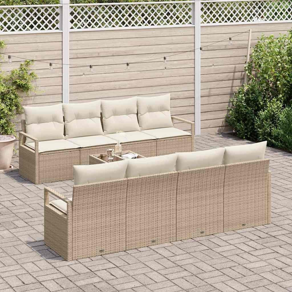 Tuin Sofa Set met kussen 9 pcs Beige en Crème poly rattan is nu te koop bij PeponiXL, paradijselijk wonen!