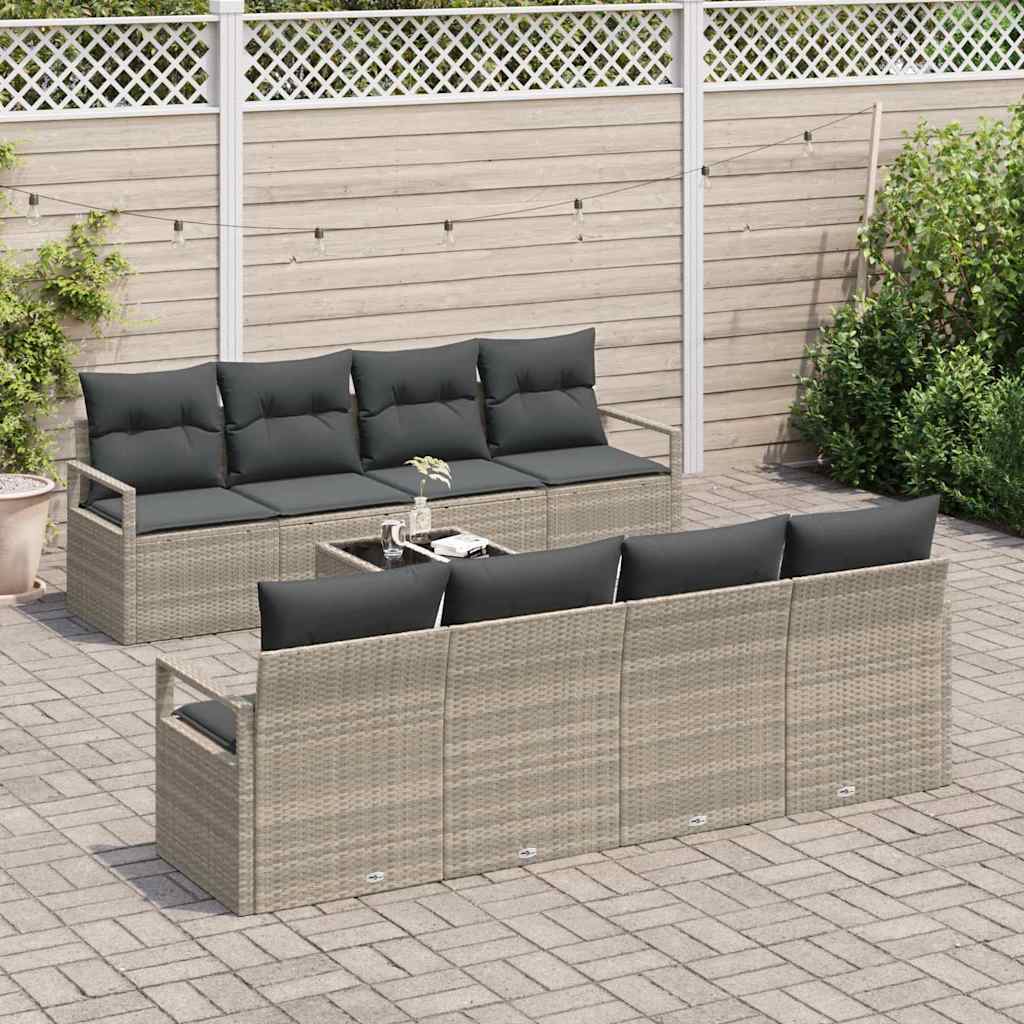 Tuin Sofa Set 9 pcs Licht Grijs en Donker Grijs poly rattan is nu te koop bij PeponiXL, paradijselijk wonen!