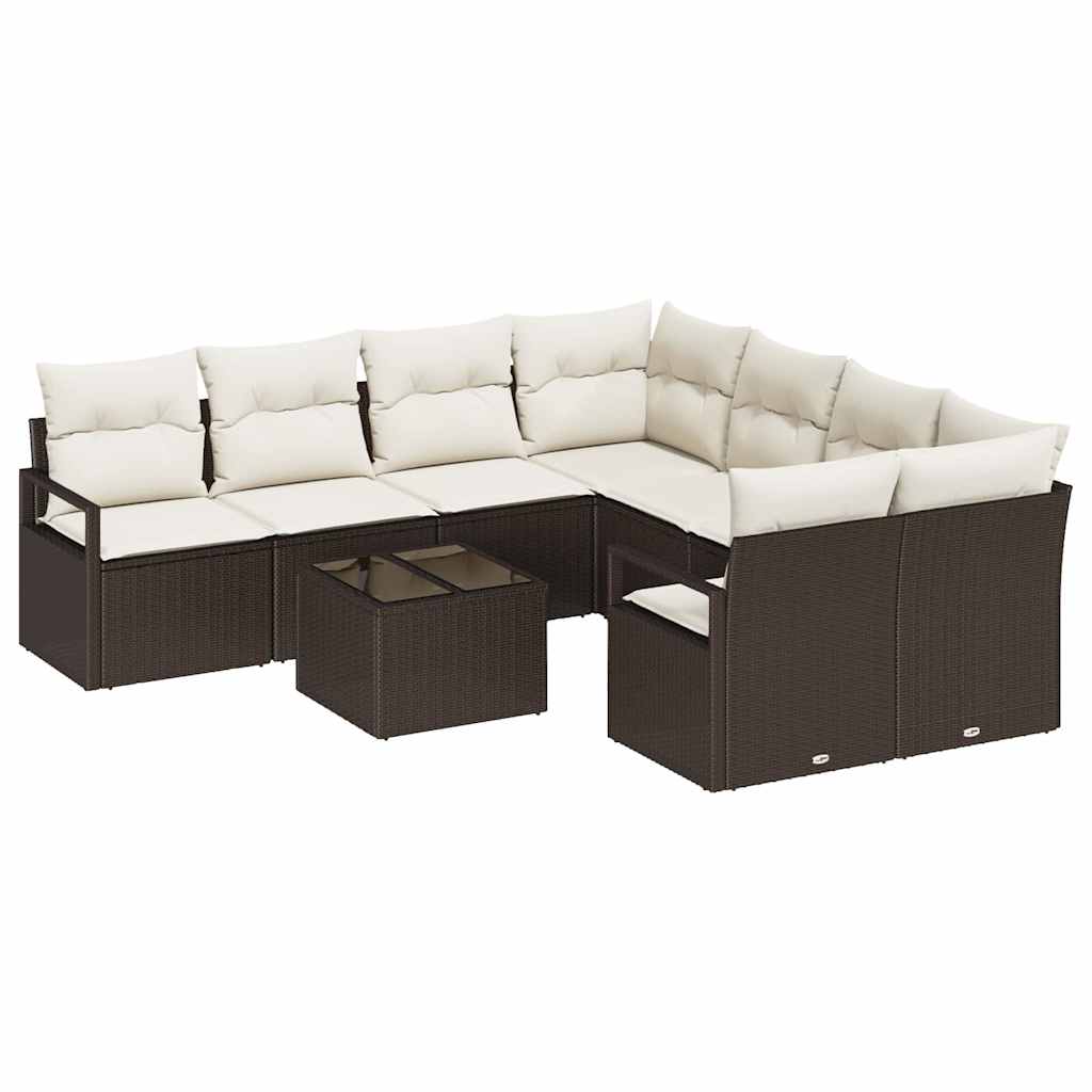 Bankstel met kussen met opslag 9 pcs Bruin en Crème poly rattan is nu te koop bij PeponiXL, paradijselijk wonen!