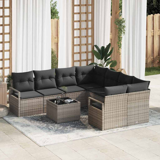 Bankstel met kussen met opslag 9 pcs Grijs poly rattan is nu te koop bij PeponiXL, paradijselijk wonen!