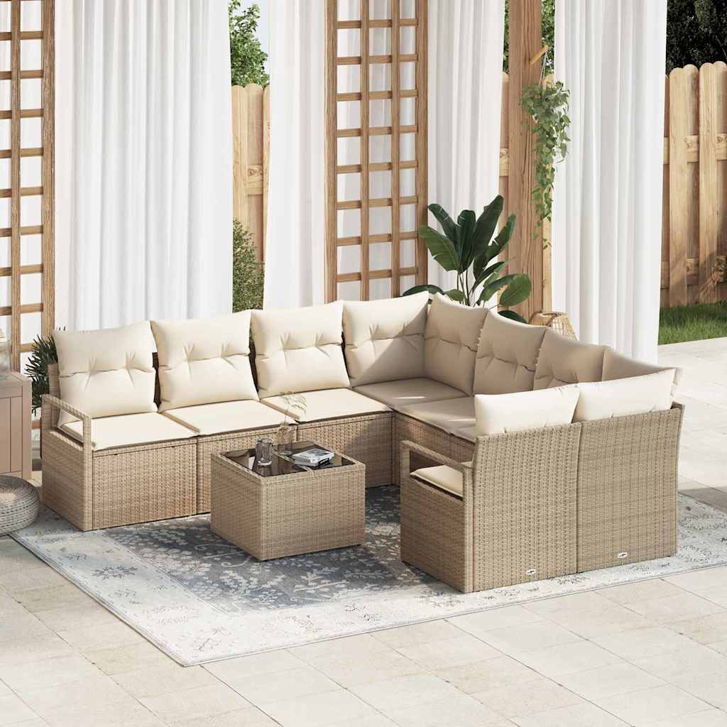 Bankstel met kussen met opslag 9 pcs Beige en Crème poly rattan is nu te koop bij PeponiXL, paradijselijk wonen!