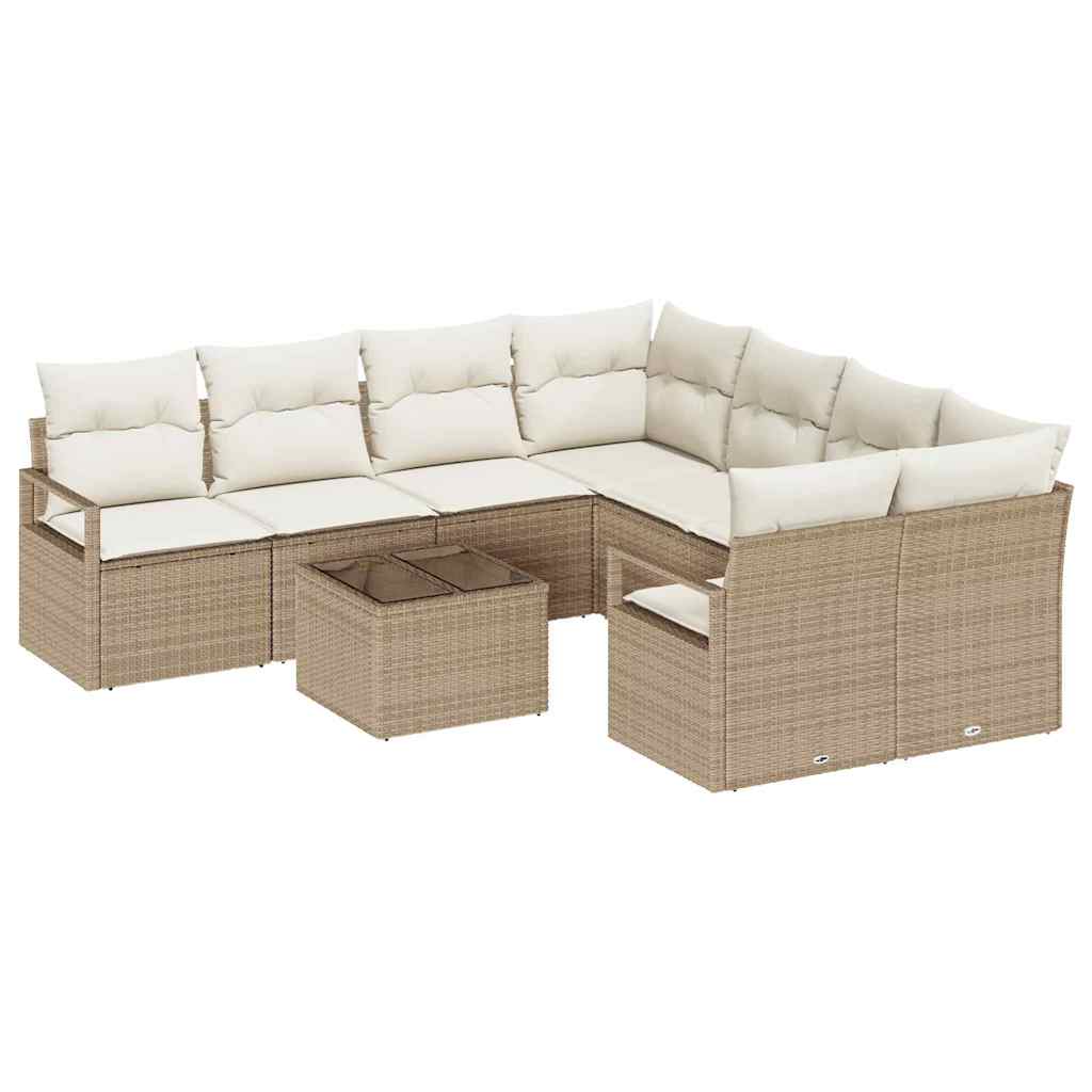Bankstel met kussen met opslag 9 pcs Beige en Crème poly rattan is nu te koop bij PeponiXL, paradijselijk wonen!