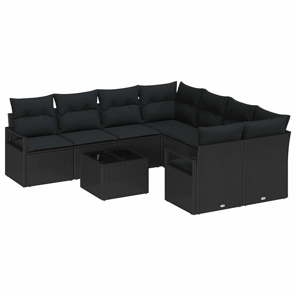 Bankstel met kussen met opslag 9 pcs Zwart poly rattan is nu te koop bij PeponiXL, paradijselijk wonen!