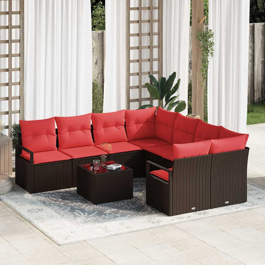 Bankstel met kussen met opslag 9 pcs Beige en Rood poly rattan is nu te koop bij PeponiXL, paradijselijk wonen!