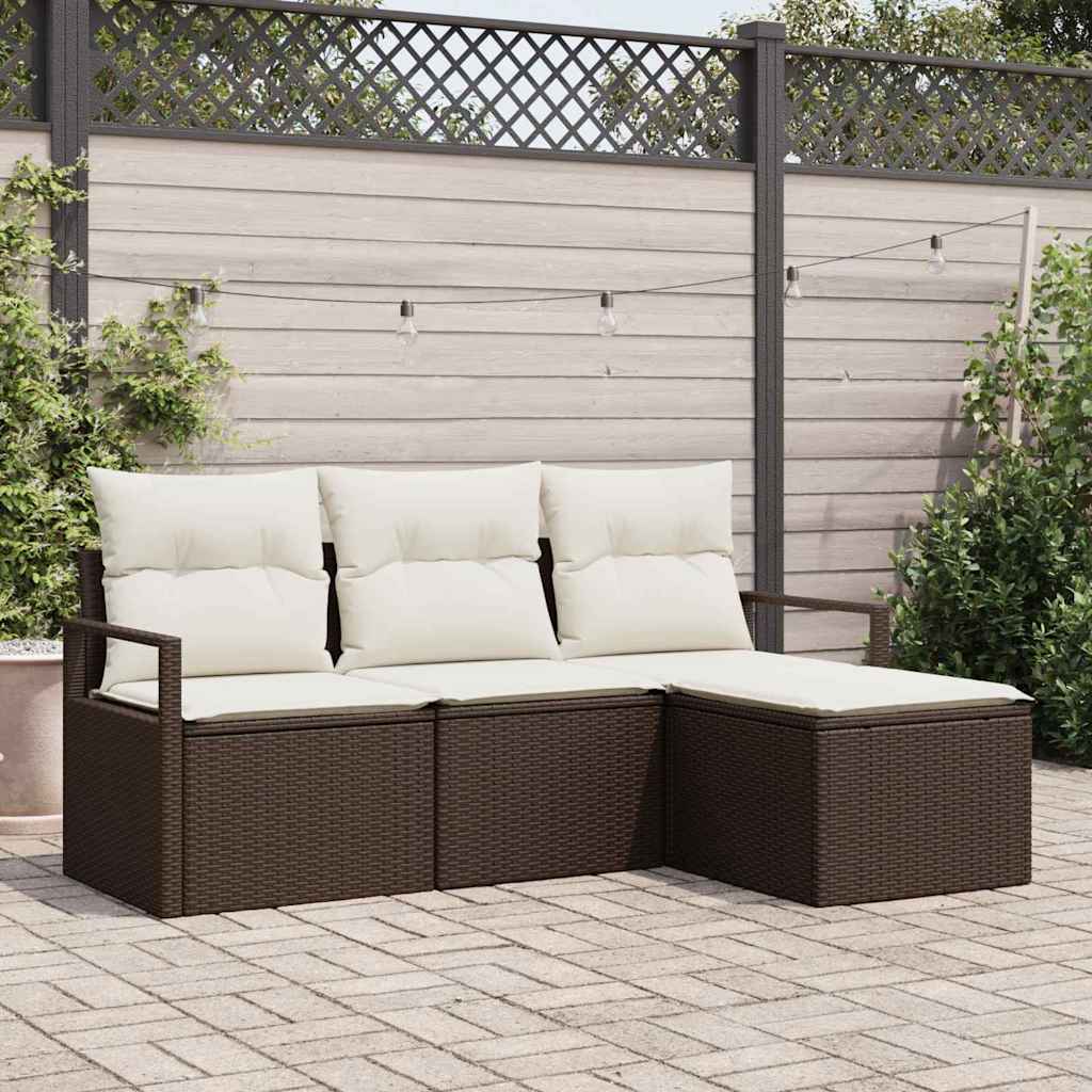 Bankstel met kussen met opslag 4 pcs Bruin en Crème poly rattan is nu te koop bij PeponiXL, paradijselijk wonen!
