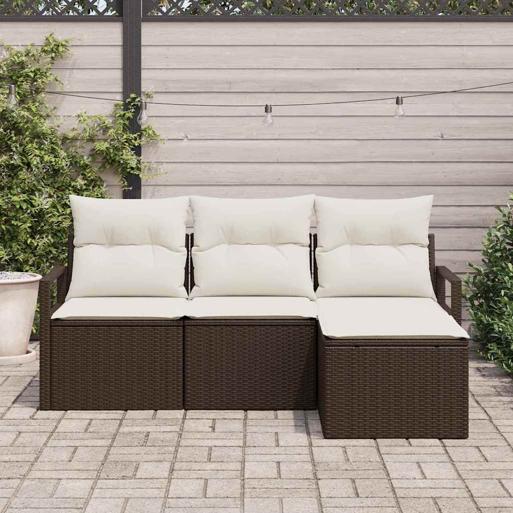 Bankstel met kussen met opslag 4 pcs Bruin en Crème poly rattan is nu te koop bij PeponiXL, paradijselijk wonen!