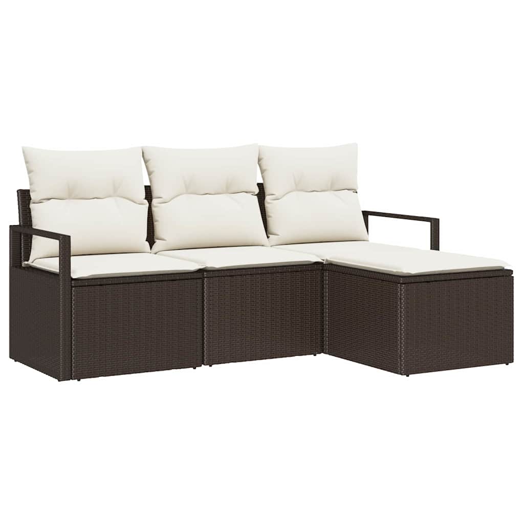 Bankstel met kussen met opslag 4 pcs Bruin en Crème poly rattan is nu te koop bij PeponiXL, paradijselijk wonen!