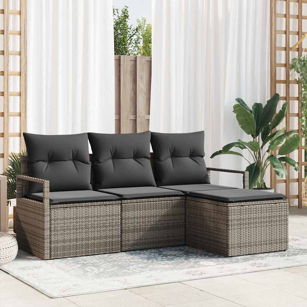 Bankstel met kussen met opslag 4 pcs Grijs poly rattan is nu te koop bij PeponiXL, paradijselijk wonen!