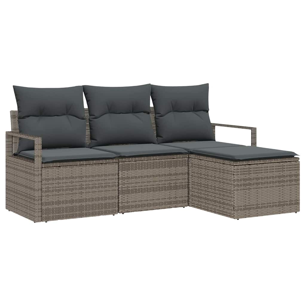 Bankstel met kussen met opslag 4 pcs Grijs poly rattan is nu te koop bij PeponiXL, paradijselijk wonen!