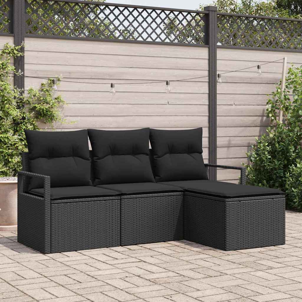 Bankstel met kussen met opslag 4 pcs Zwart poly rattan is nu te koop bij PeponiXL, paradijselijk wonen!